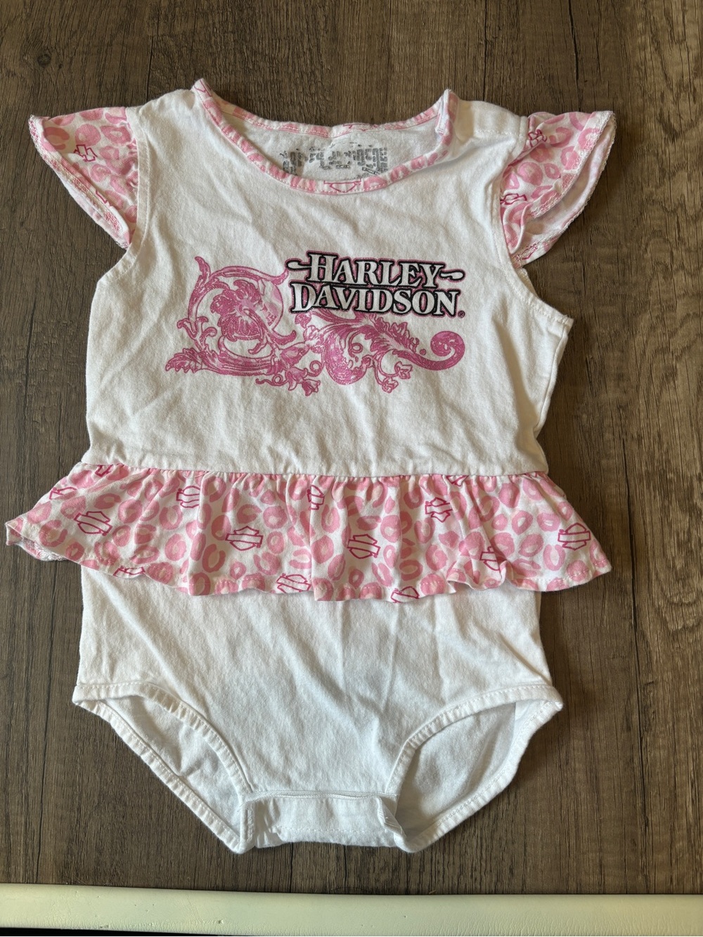 Retro Y2K Harley Davidson Baby Toddler Girl Romper Bodysuit Outfit Glitter 18M